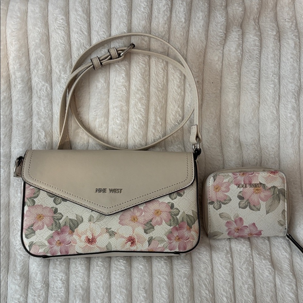 Nine West Cream Floral Crossbody with Matching Floral Wallet